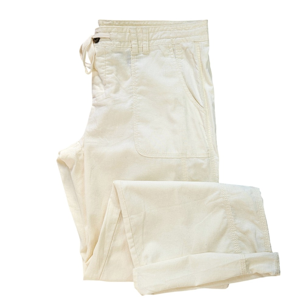 Norma Kamali Linen Wide Leg Drawstring Pants – Straw / Cream – Size L Coastal